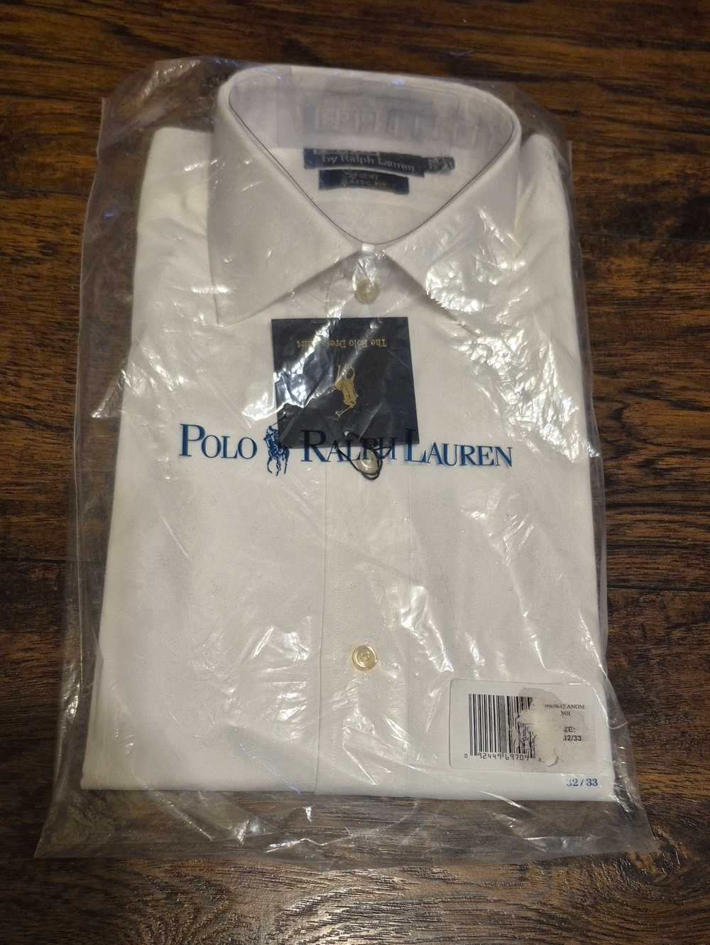 Ralph Lauren White Men's Dress Shirt with Gold Buttons